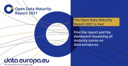 Banner el open data Maturity Report 2021, donde se indica que ya está publicado. Se pueden conocer las puntuaciones a través del informe y los cuadros interactivos.